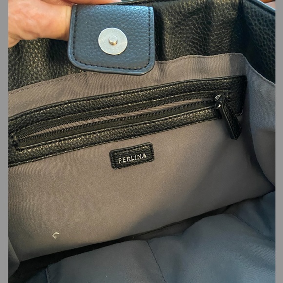 PERLINA Black Pebbled Leather Studded Tote Bag  (OS) - Picture 5 of 9